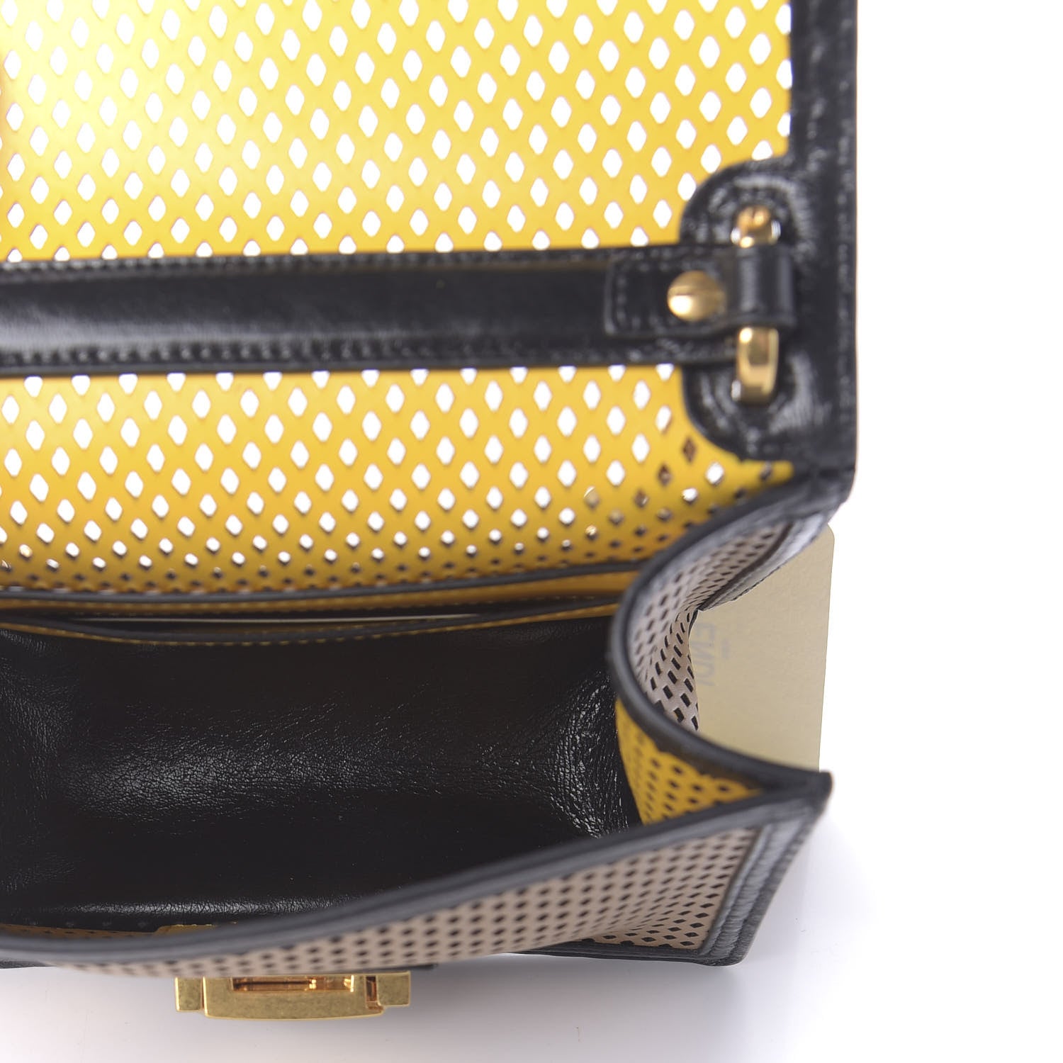 Fendi Vitello Liberty Glossy Lambskin Perforated Small Kan U Shoulder Bag Sand Mimosa Black 5 of 9
