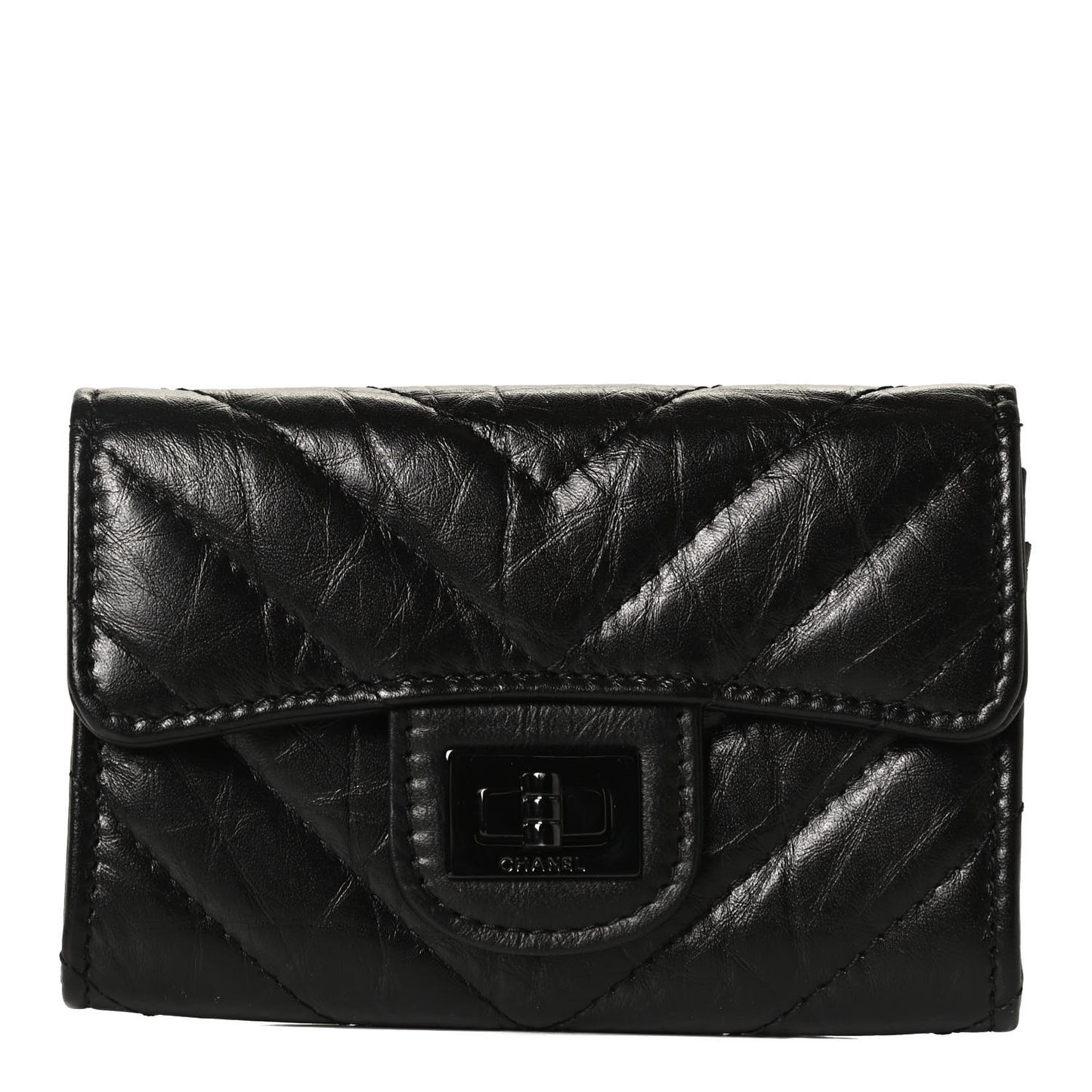 Aged Calfskin Chevron Quilted Reissue Flap Card Holder So Black