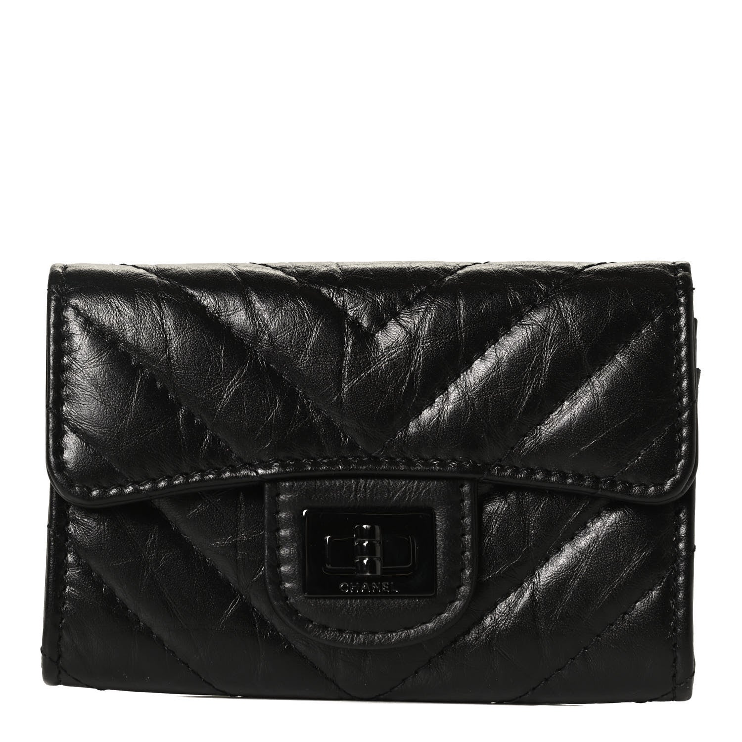 Chanel Aged Calfskin Chevron Quilted Reissue Flap Card Holder So Black 1 of 12