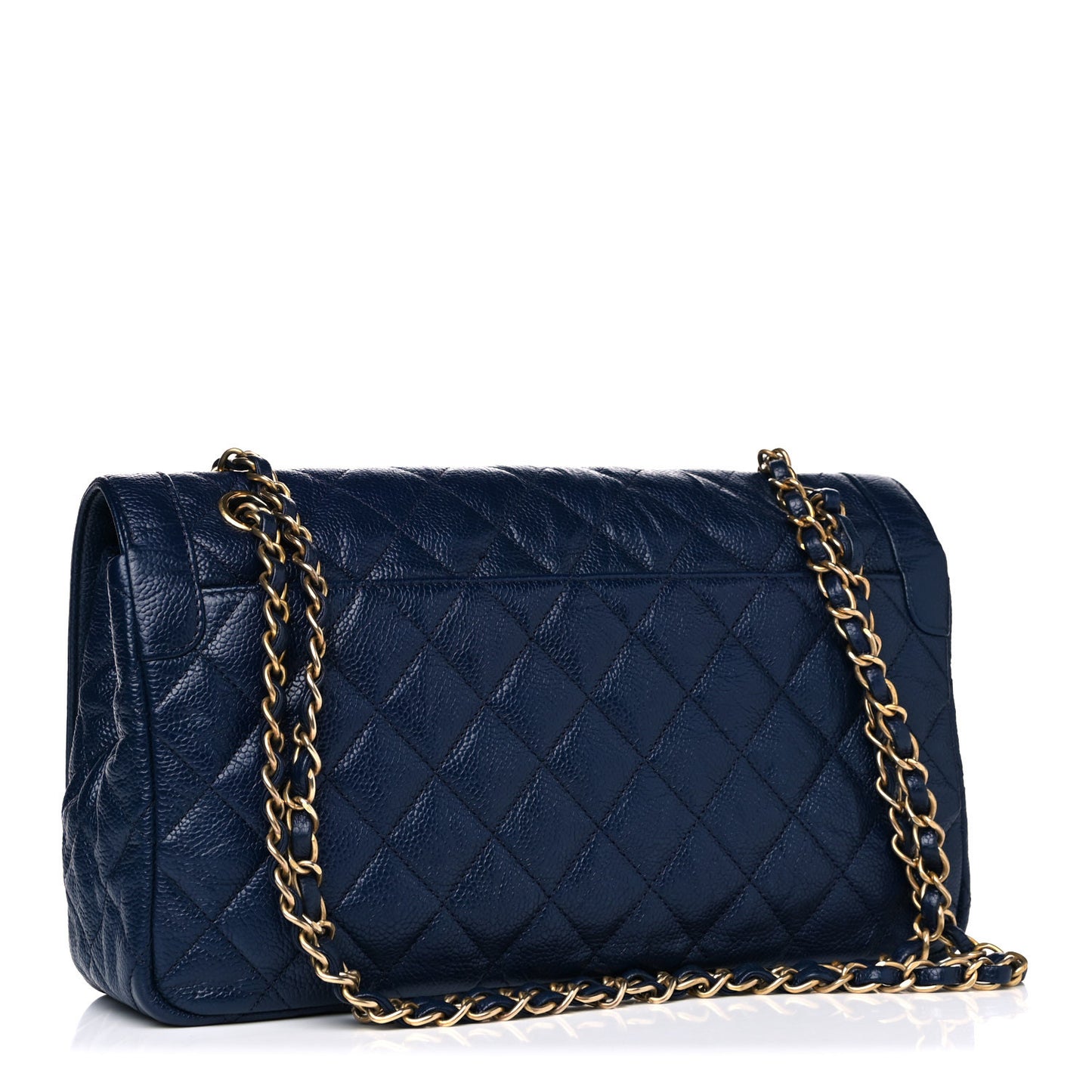 Crumpled Grained Calfskin Quilted Large Two Tone Flap Bag Blue