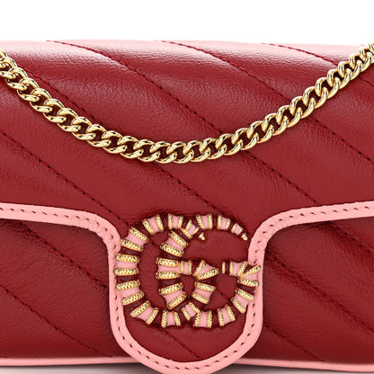 Gucci Azalea Calfskin Enamel Matelasse Diagonal Super Mini Torchon GG Marmont Shoulder Bag New Cherry Red Wild Rose 8 of 10