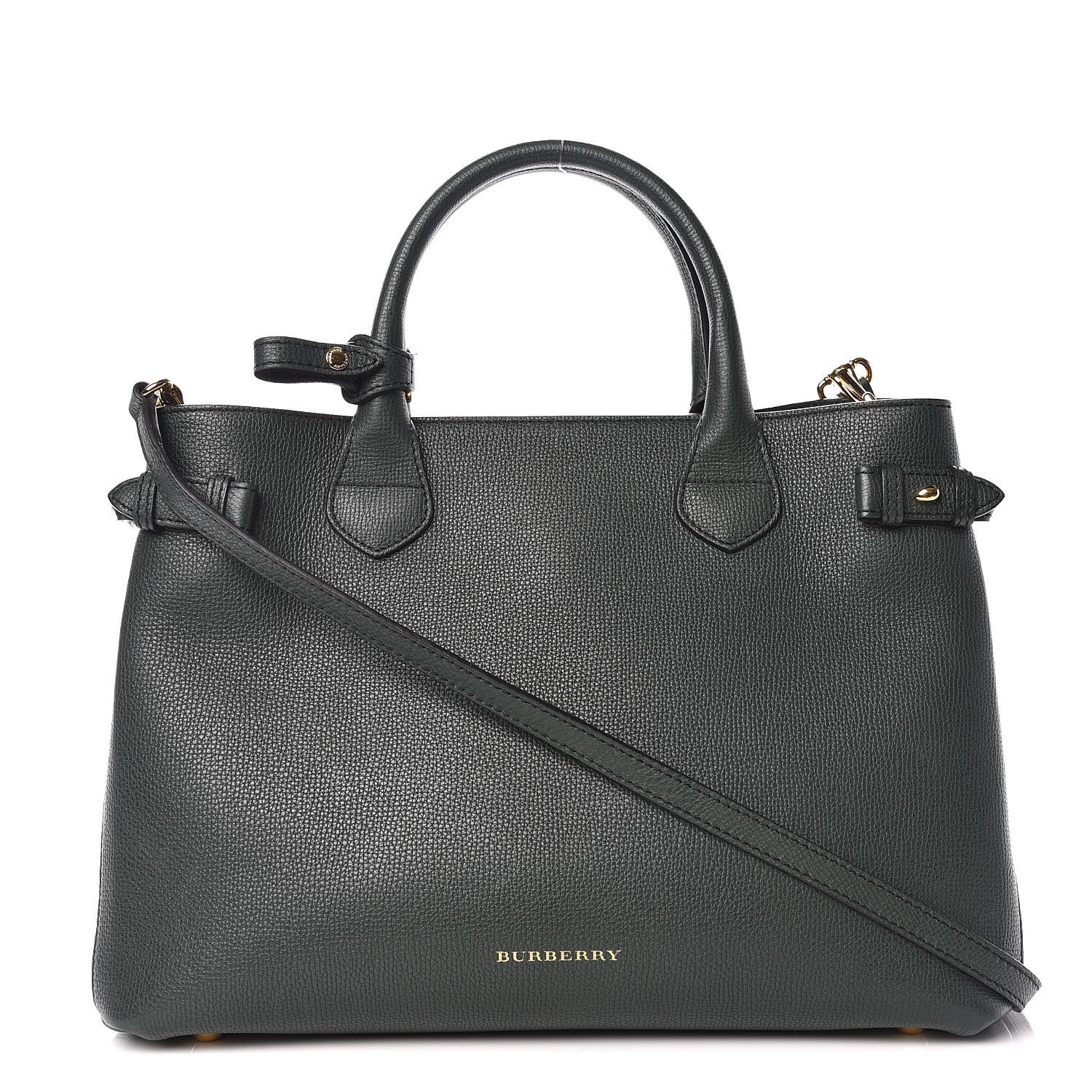 Burberry Derby Calfskin House Check Medium Banner Tote Black Dark Bottle Green 1 of 14