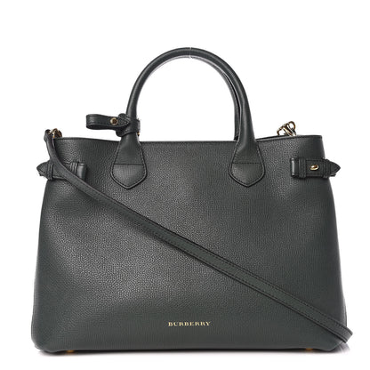 Burberry Derby Calfskin House Check Medium Banner Tote Black Dark Bottle Green 1 of 14