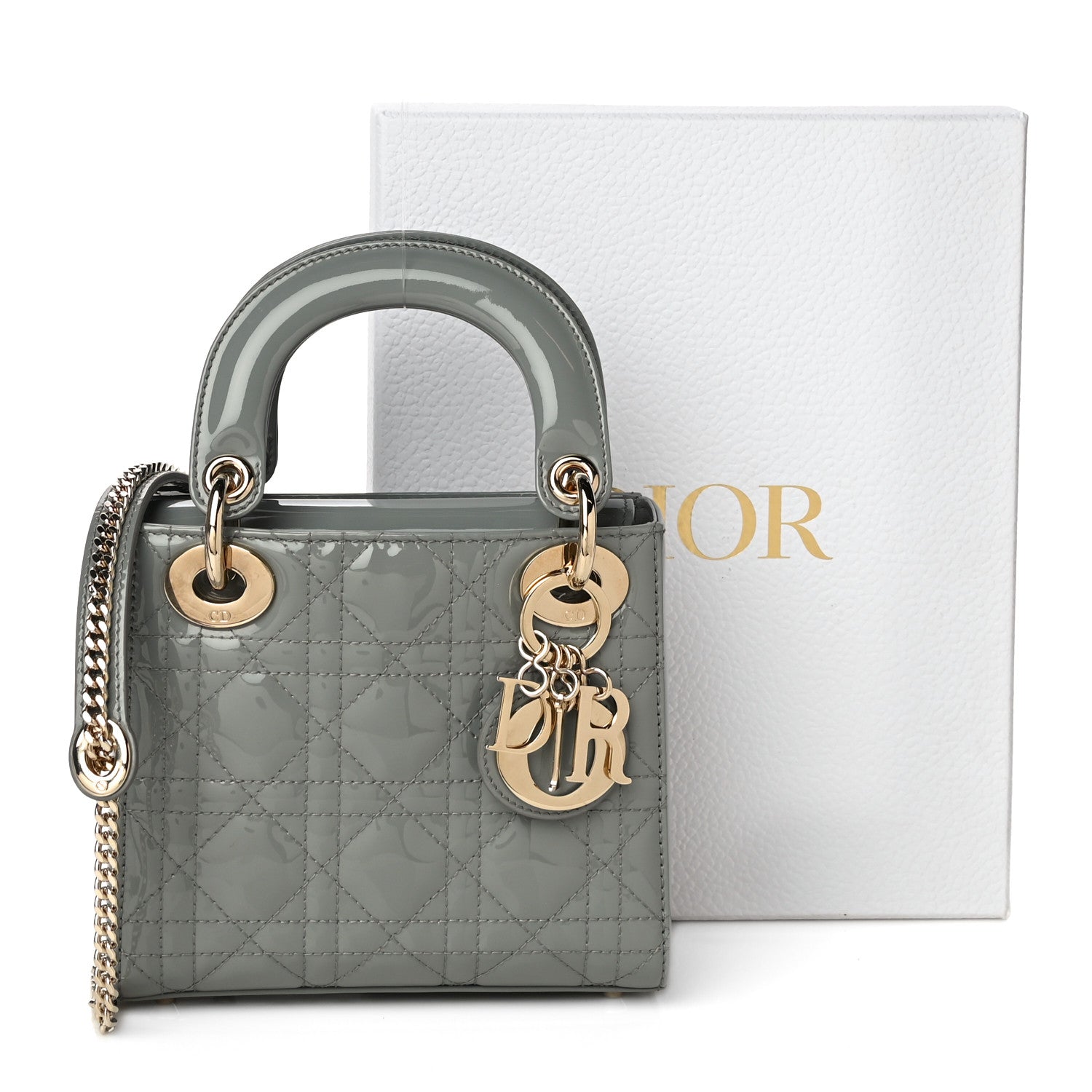 Christian Dior Patent Cannage Mini Lady Dior Grey Stone 11 of 11