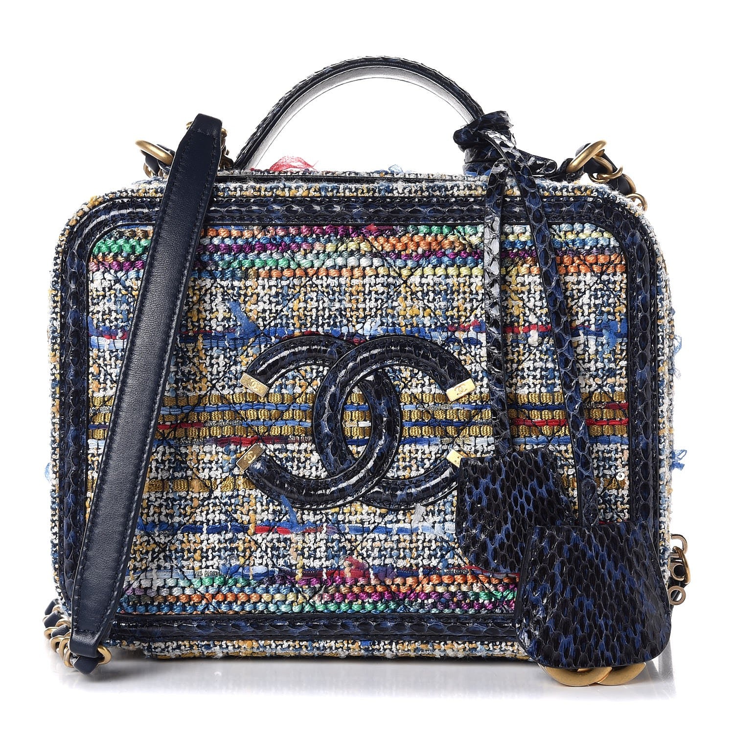 Chanel Tweed Snakeskin Quilted Medium CC Filigree Vanity Case Multicolor 1 of 7