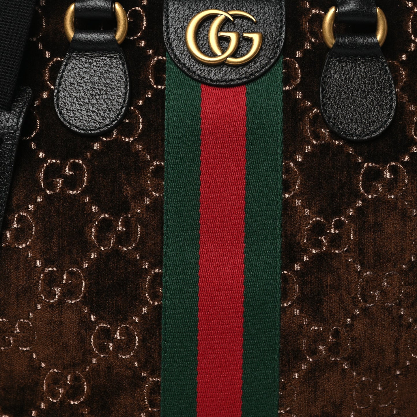Velvet GG Supreme Monogram Textured Calfskin Web Medium Ophidia Briefcase Brown Black