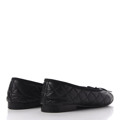 Chanel Aged Calfskin Quilted CC Cap Toe Ballerina Flats 37.5 Black 4 of 14