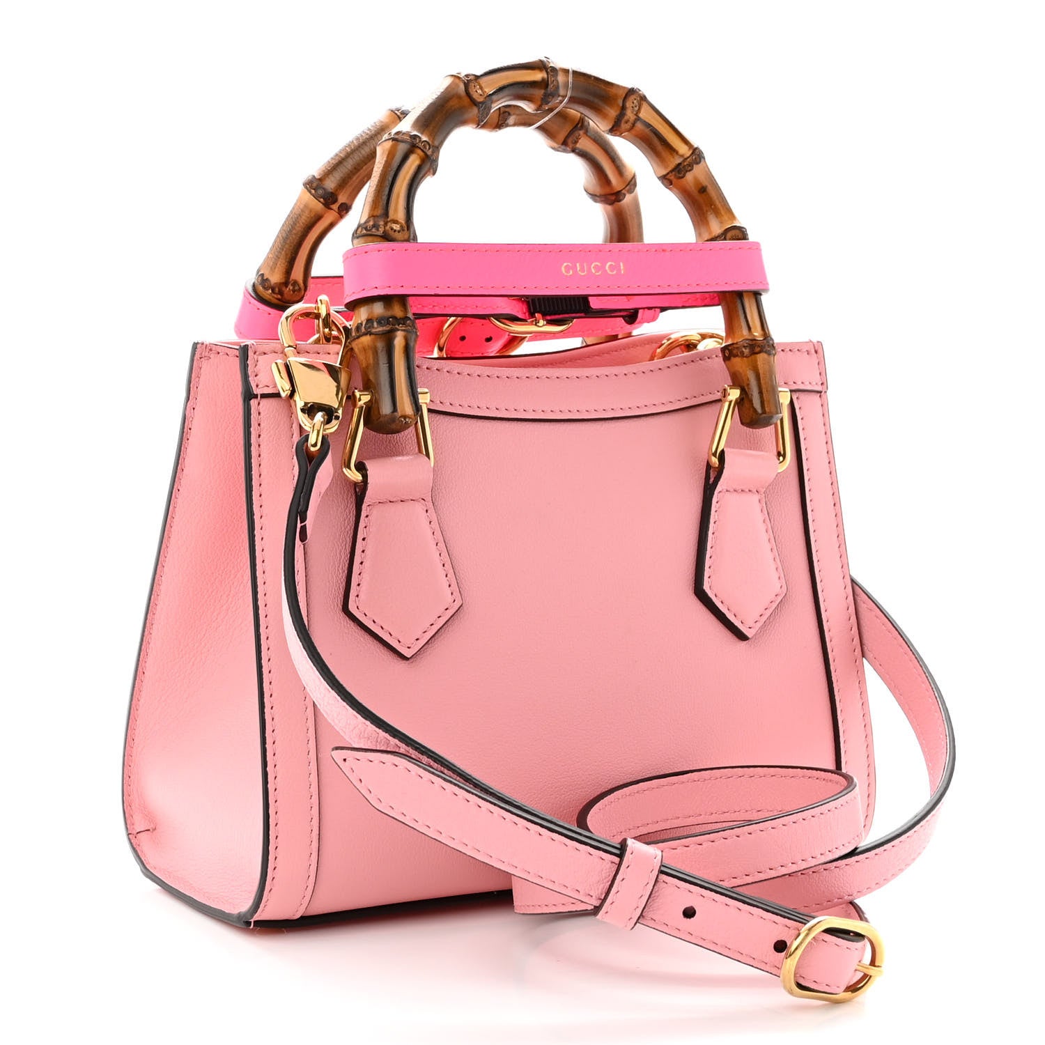 Gucci Wonka Grain Calfskin Mini Diana Tote Bag Wild Rose Fuxia Fluo 3 of 9