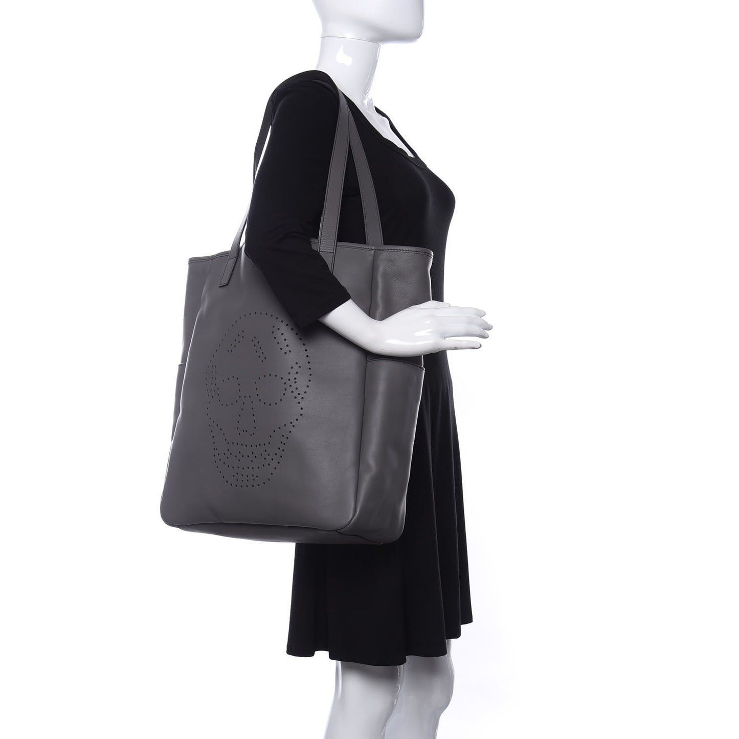 Calfskin Perforated Skull Tote Grey