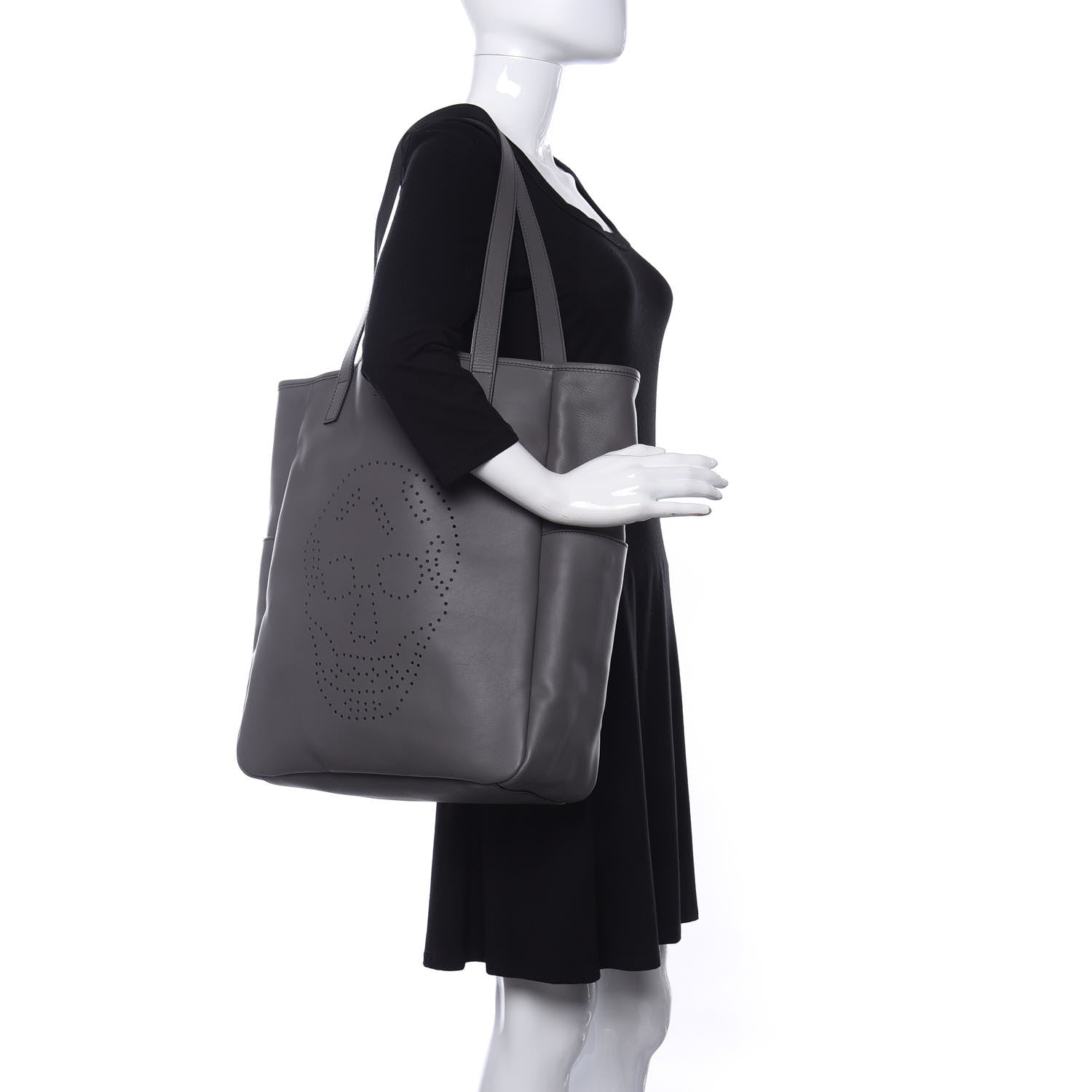 Alexander McQueen Calfskin Perforated Skull Tote Grey 2 of 9
