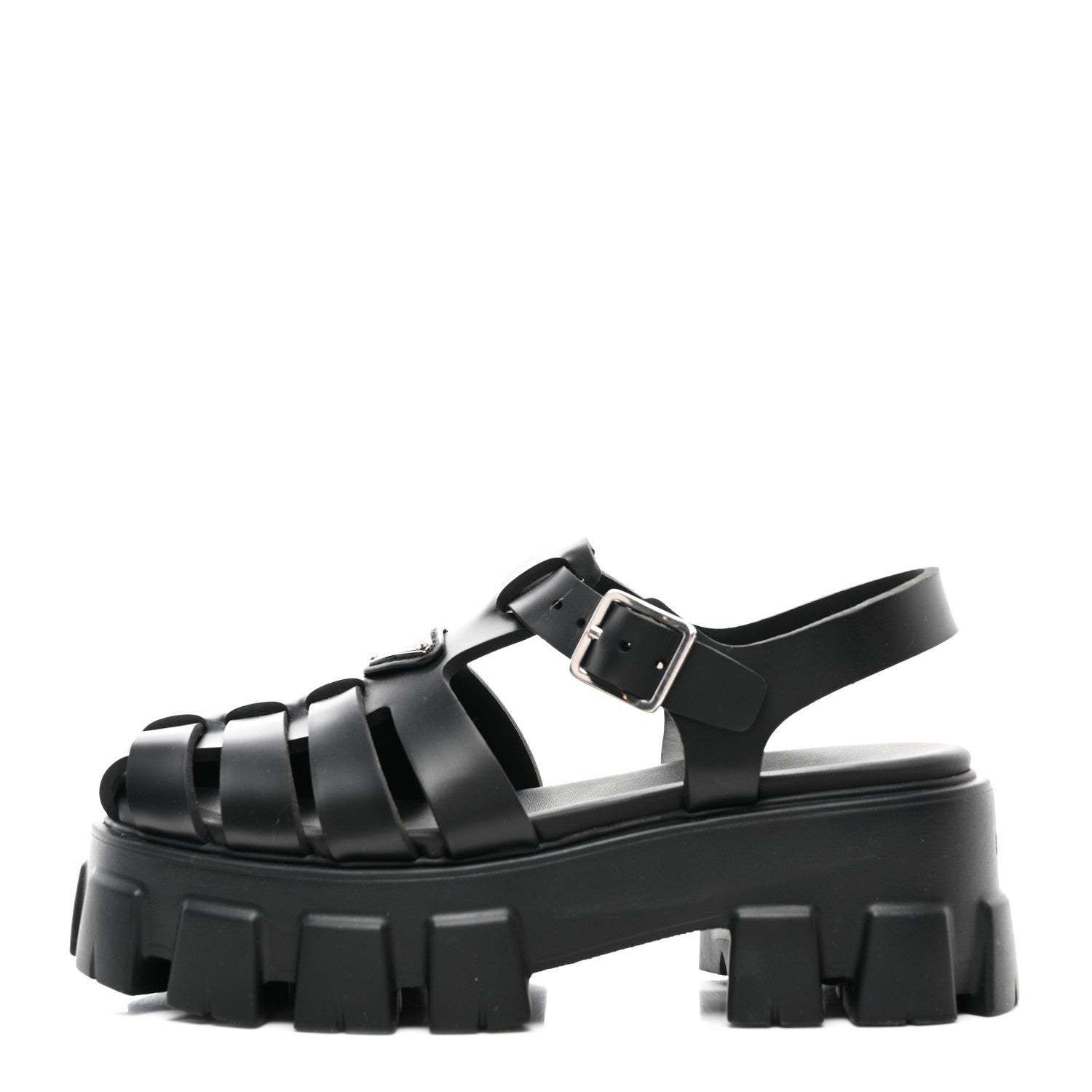 Prada Foam Rubber Triangle Logo Monolith 55mm Cage Sandals 37 Black 1 of 8