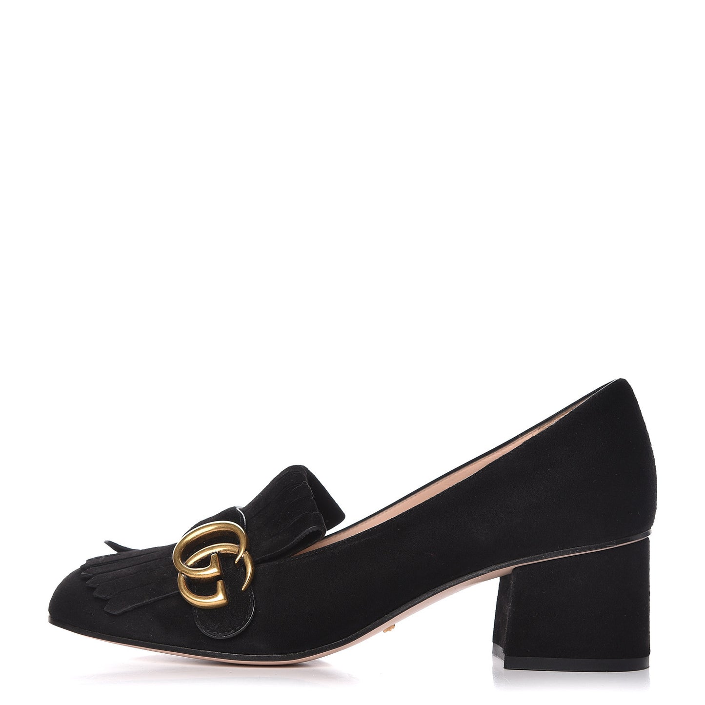 Kid Scamosciato GG Marmont Fringe 50mm Loafer Pumps 37.5 Black