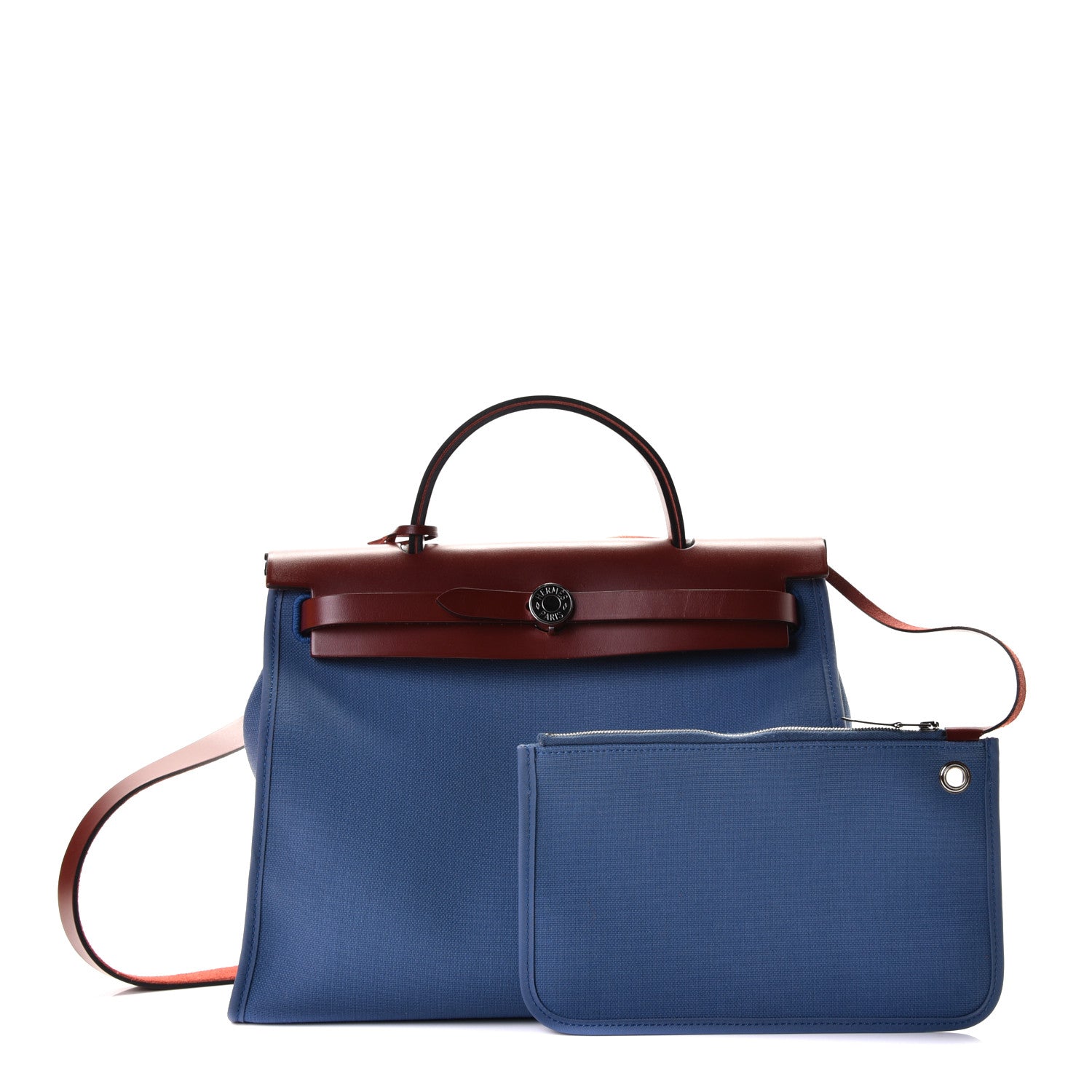 Hermes Vache Hunter Toile Militaire Herbag Zip 31 PM Bleu Agate Rouge H 1 of 7