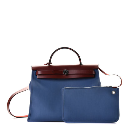 Hermes Vache Hunter Toile Militaire Herbag Zip 31 PM Bleu Agate Rouge H 1 of 7