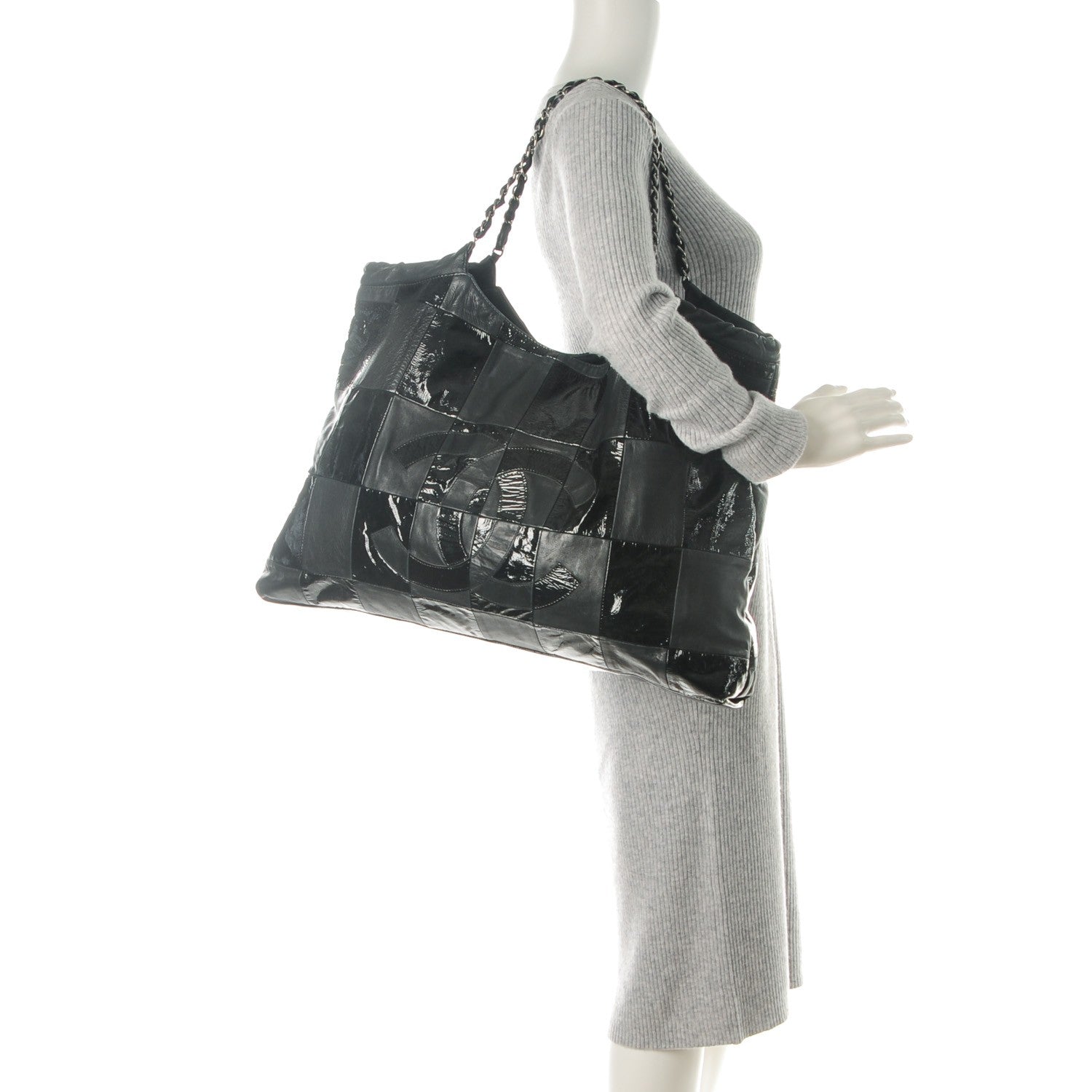 Chanel Patent Patchwork Large Brooklyn Tote Black 2 of 7