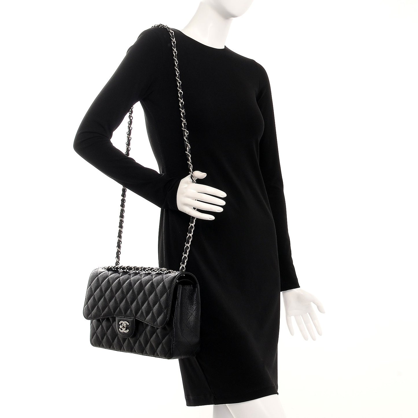 Caviar Quilted Jumbo Double Flap Black