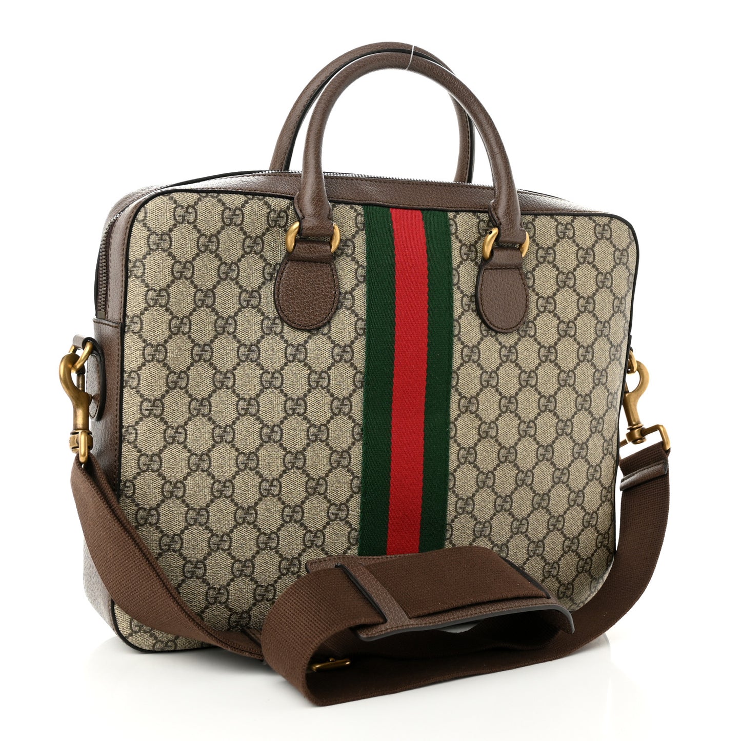 GG Supreme Monogram Textured Calfskin Web Medium Ophidia Briefcase Beige Ebony New Acero