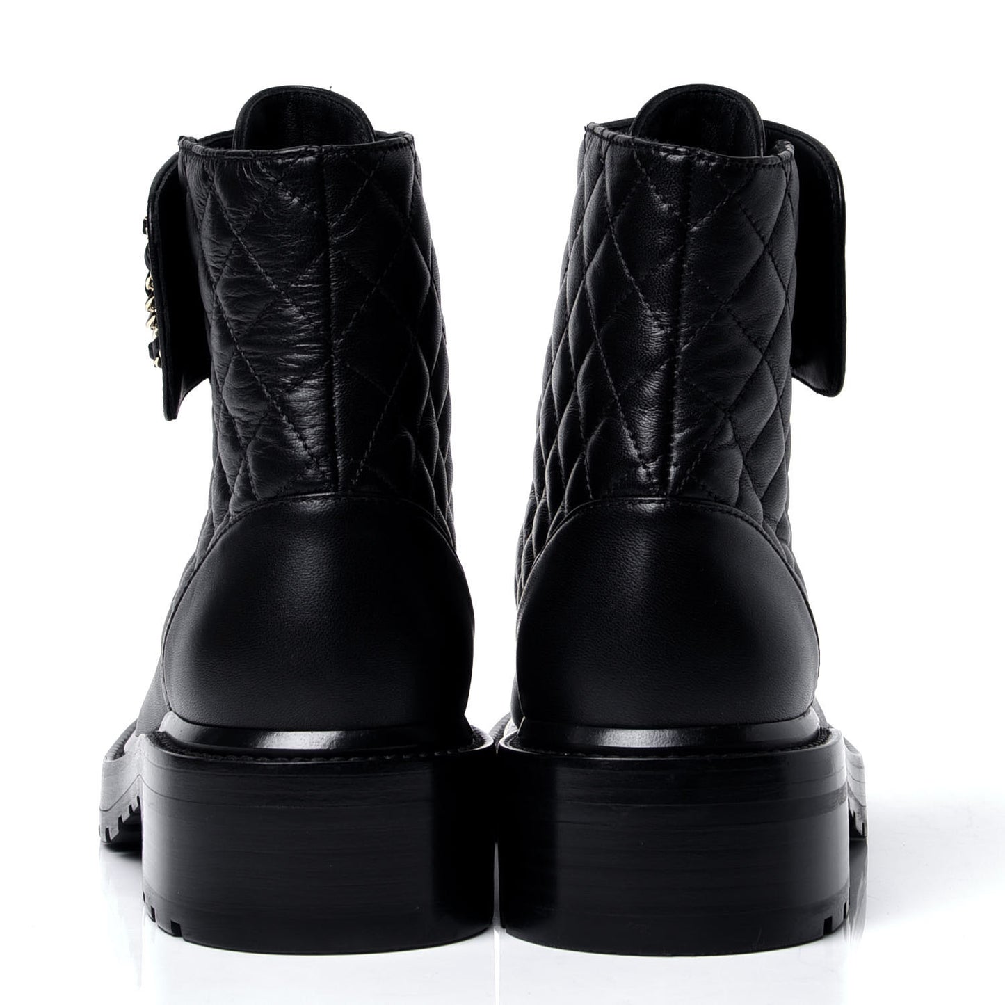 Shiny Lambskin Quilted Lace Up Combat Boots 37 Black