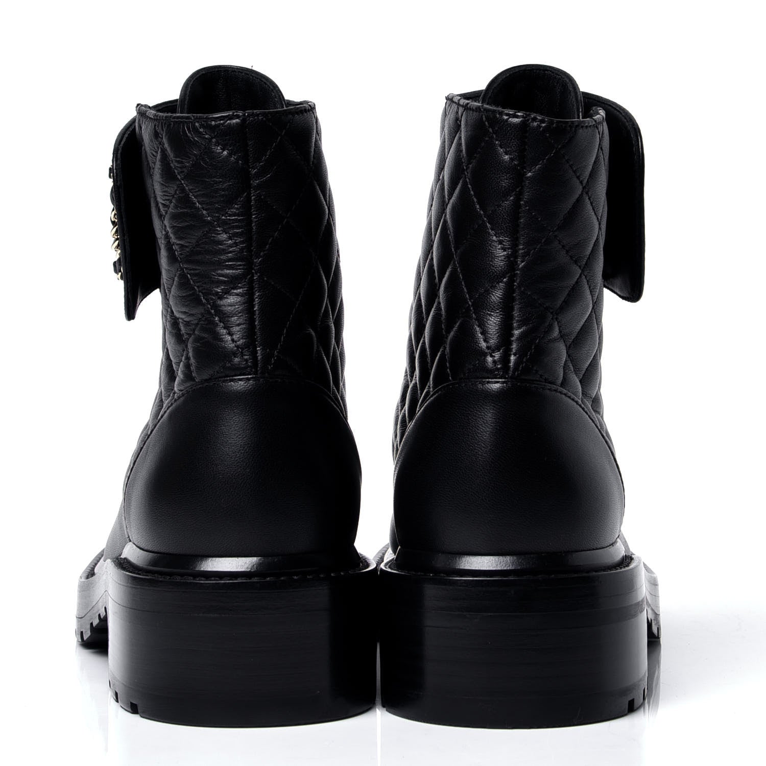Chanel Shiny Lambskin Quilted Lace Up Combat Boots 37 Black 4 of 6