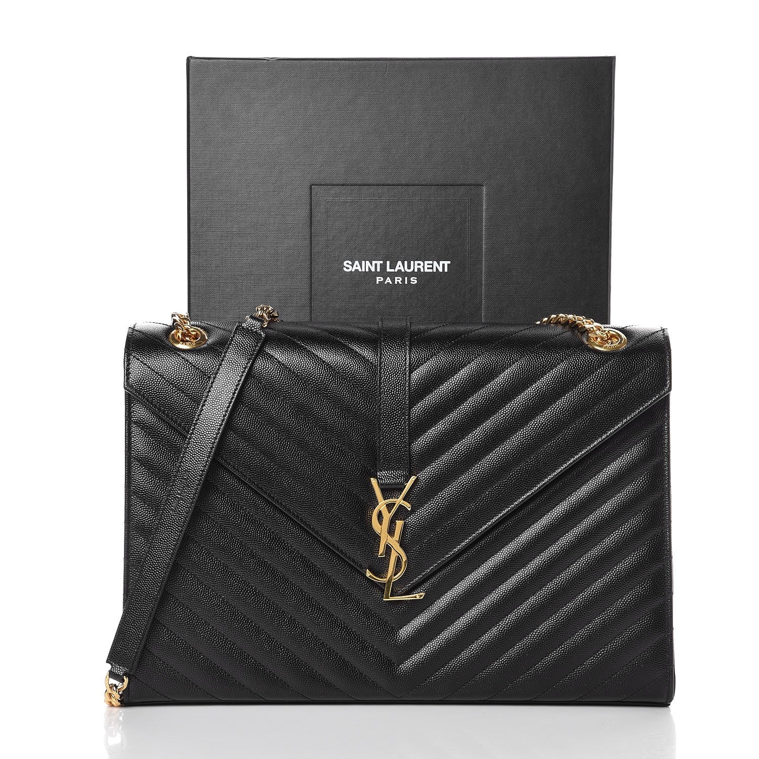 Saint Laurent Grain De Poudre Matelasse Chevron Large Monogram Satchel Black 8 of 8