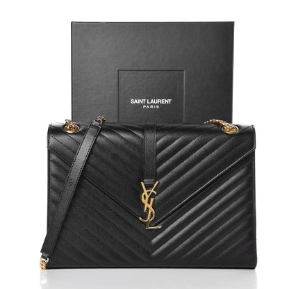 Saint Laurent Grain De Poudre Matelasse Chevron Large Monogram Satchel Black 8 of 8