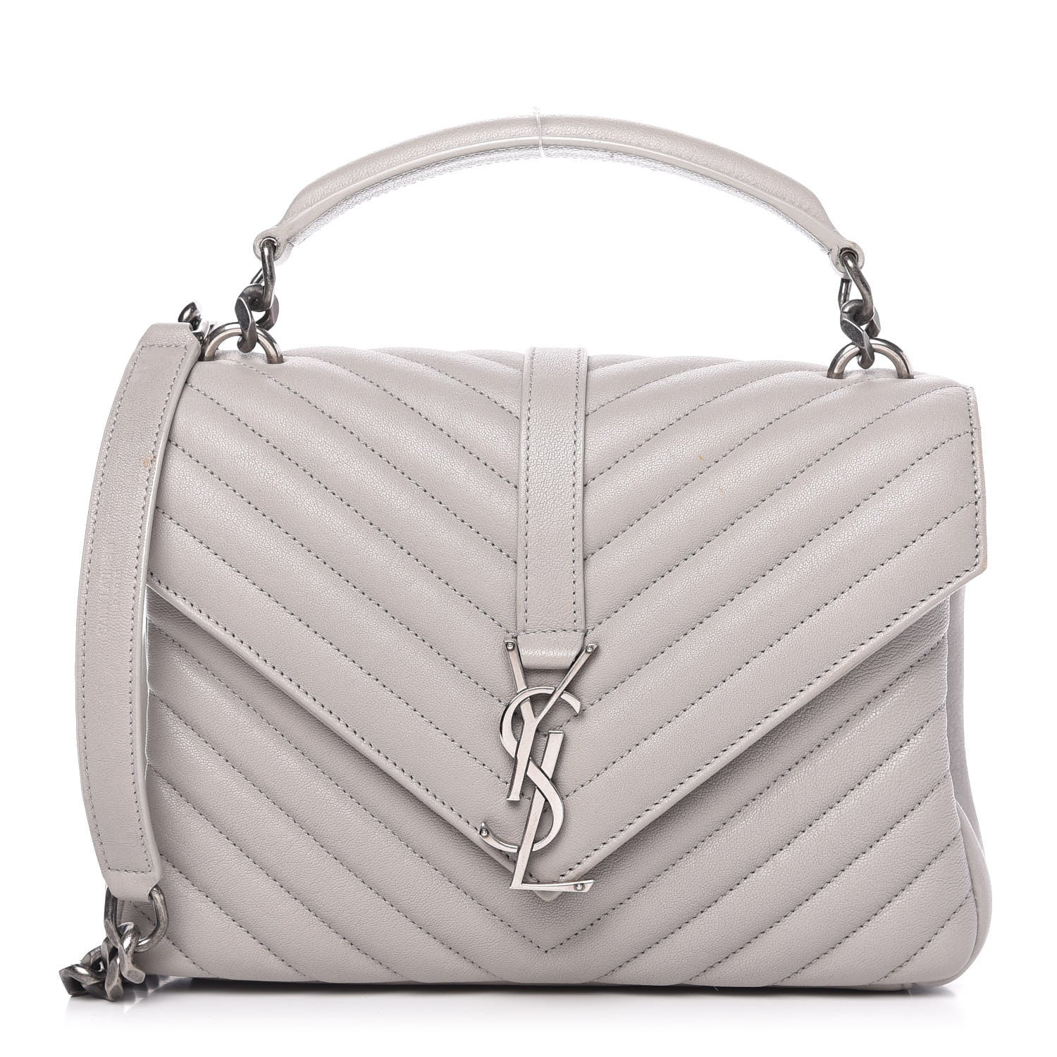 Saint Laurent Sheepskin Matelasse Medium College Monogram Bag Light Grey 1 of 9