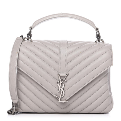 Saint Laurent Sheepskin Matelasse Medium College Monogram Bag Light Grey 1 of 9