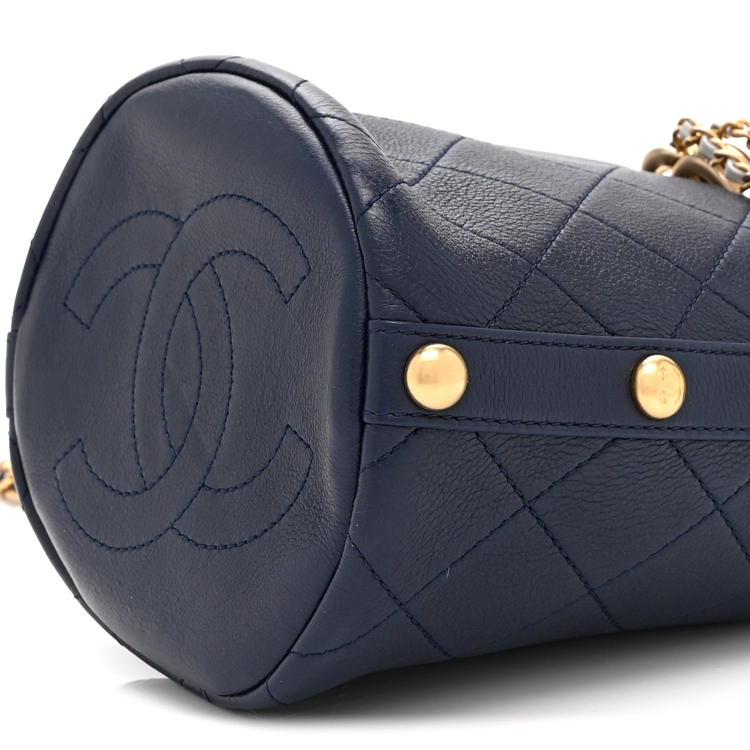 Chanel Calfskin Tweed Small CC Chain Bucket Drawstring Bag Navy Multicolor 10 of 10