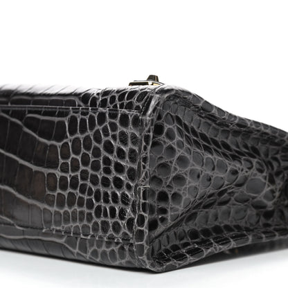 Balenciaga Shiny Supple Calfskin Crocodile Embossed Gold Metallic Edge Hardware S City Dark Grey 6 of 9