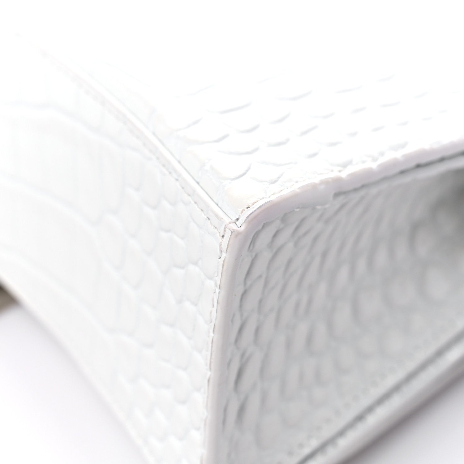 Balenciaga Shiny Calfskin Crocodile Embossed Small Hourglass Sling Shoulder Bag White 9 of 13