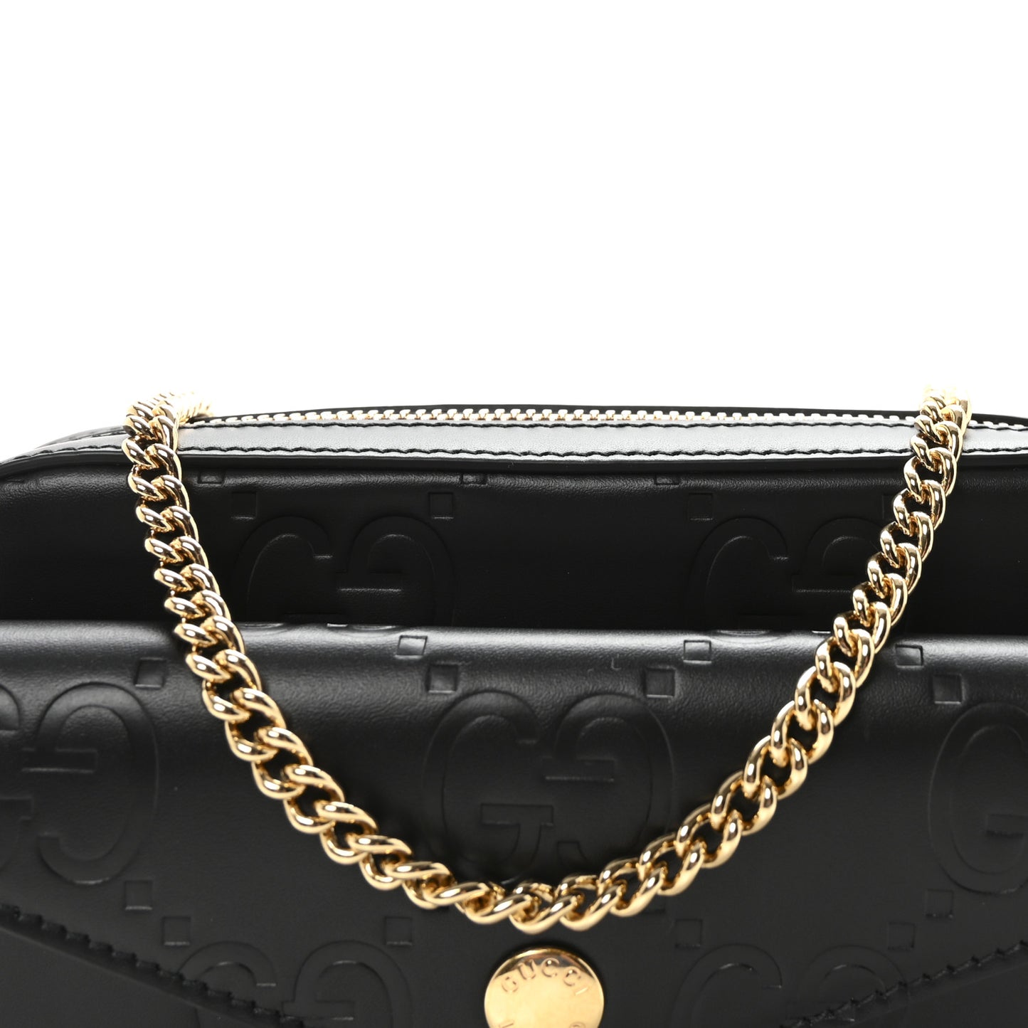 Calfskin GG Super Mini Debossed Chain Wallet Black