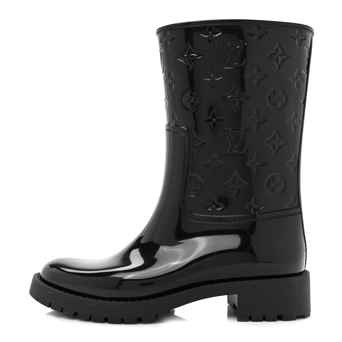 Rubber Embossed Monogram Drops Flat Half Boots 39 Black