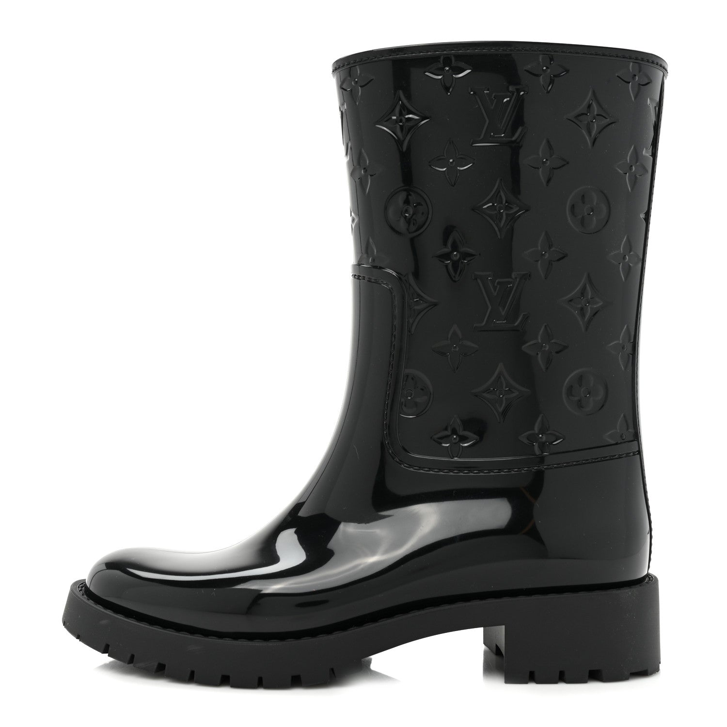 Louis Vuitton Rubber Embossed Monogram Drops Flat Half Boots 39 Black 1 of 7