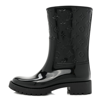 Louis Vuitton Rubber Embossed Monogram Drops Flat Half Boots 39 Black 1 of 7