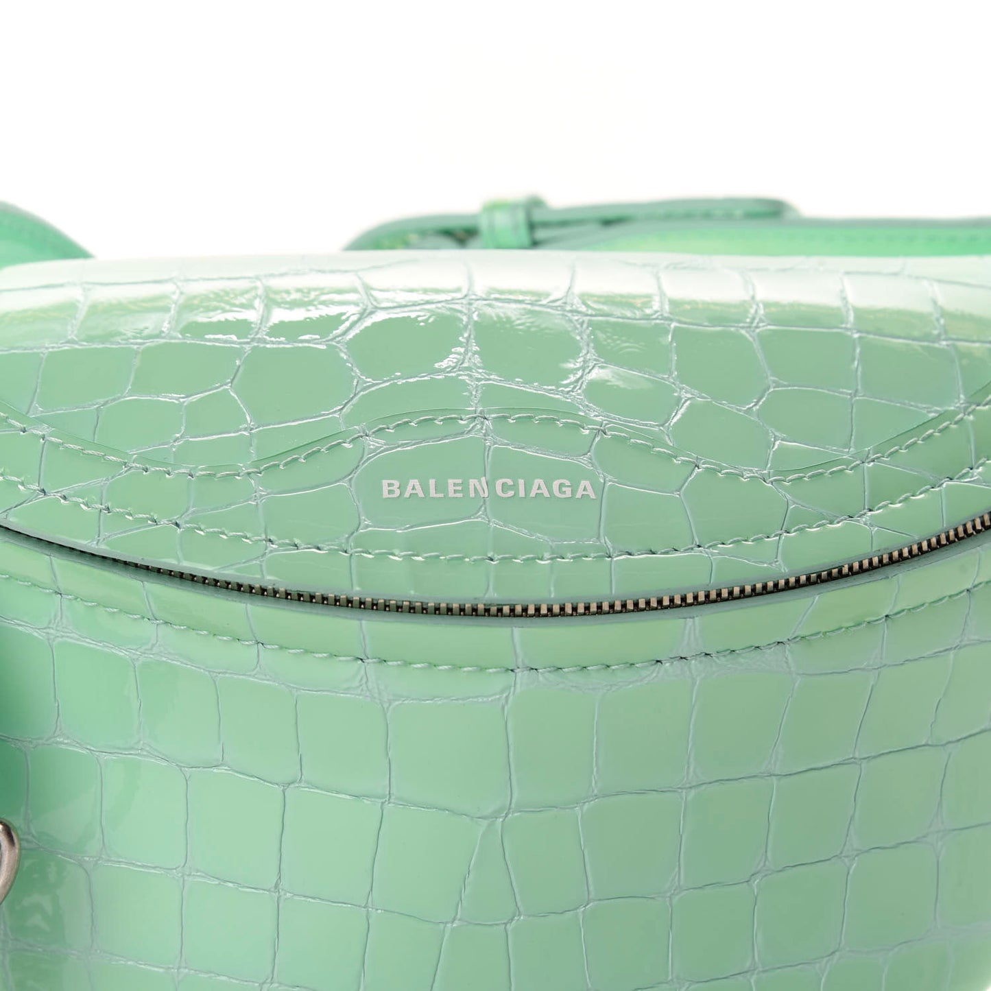 Shiny Calfskin Crocodile Embossed XXS Souvenir Belt Bag Green