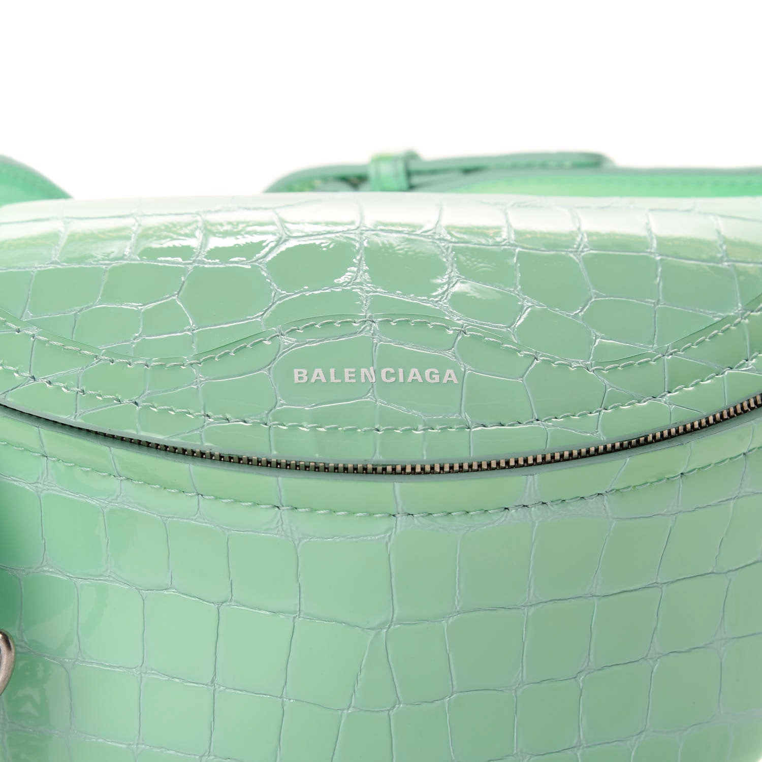 Balenciaga Shiny Calfskin Crocodile Embossed XXS Souvenir Belt Bag Green 11 of 11