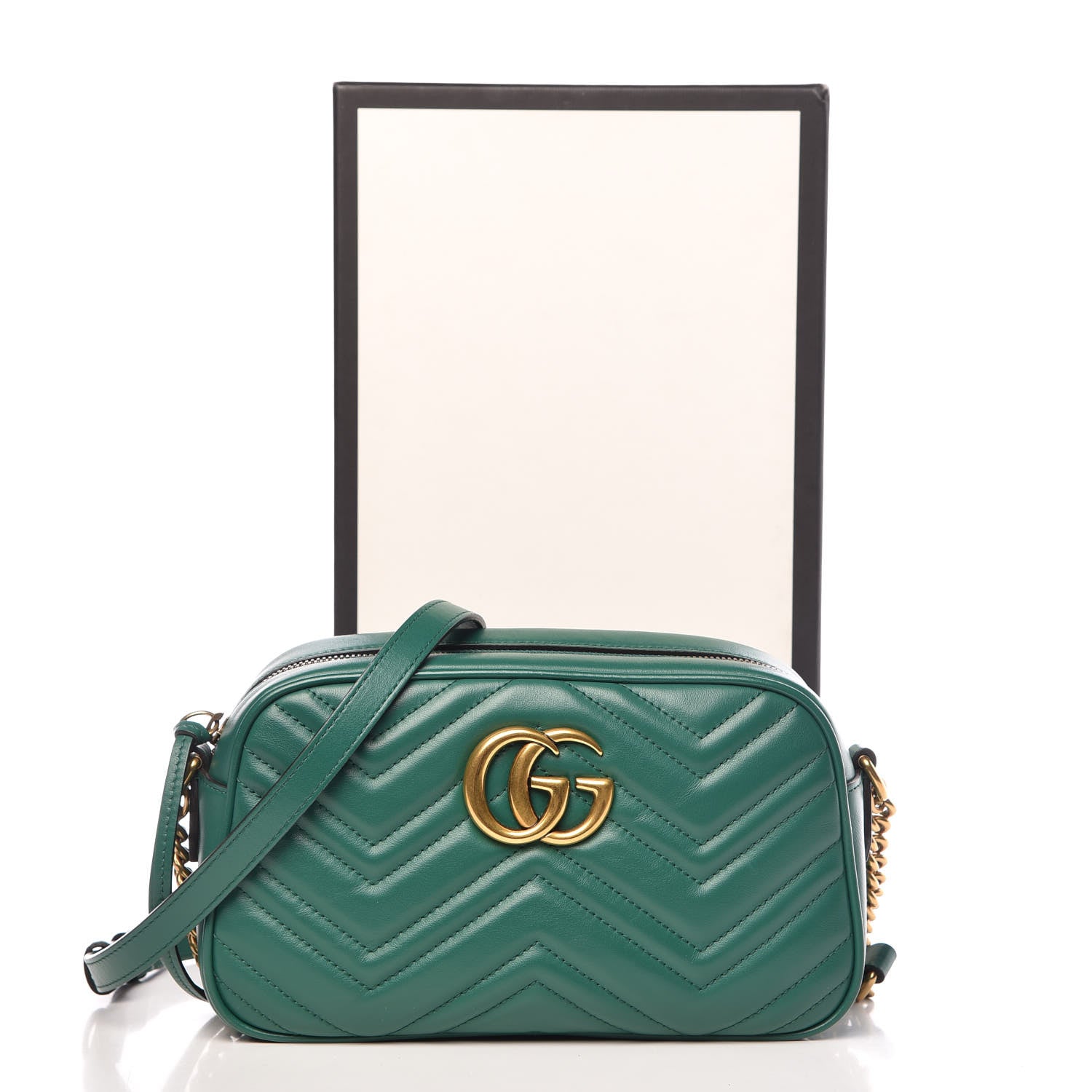 Gucci Calfskin Matelasse Small GG Marmont Chain Shoulder Bag Emerald Green 10 of 10