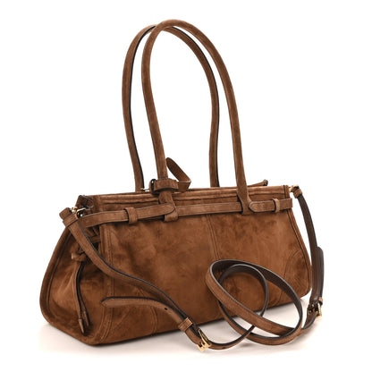Prada Suede Triangle Medium Bonnie Shoulder Bag Cacao 2 of 9