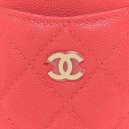 Chanel Caviar Quilted Card Holder On Chain Red 7 of 10