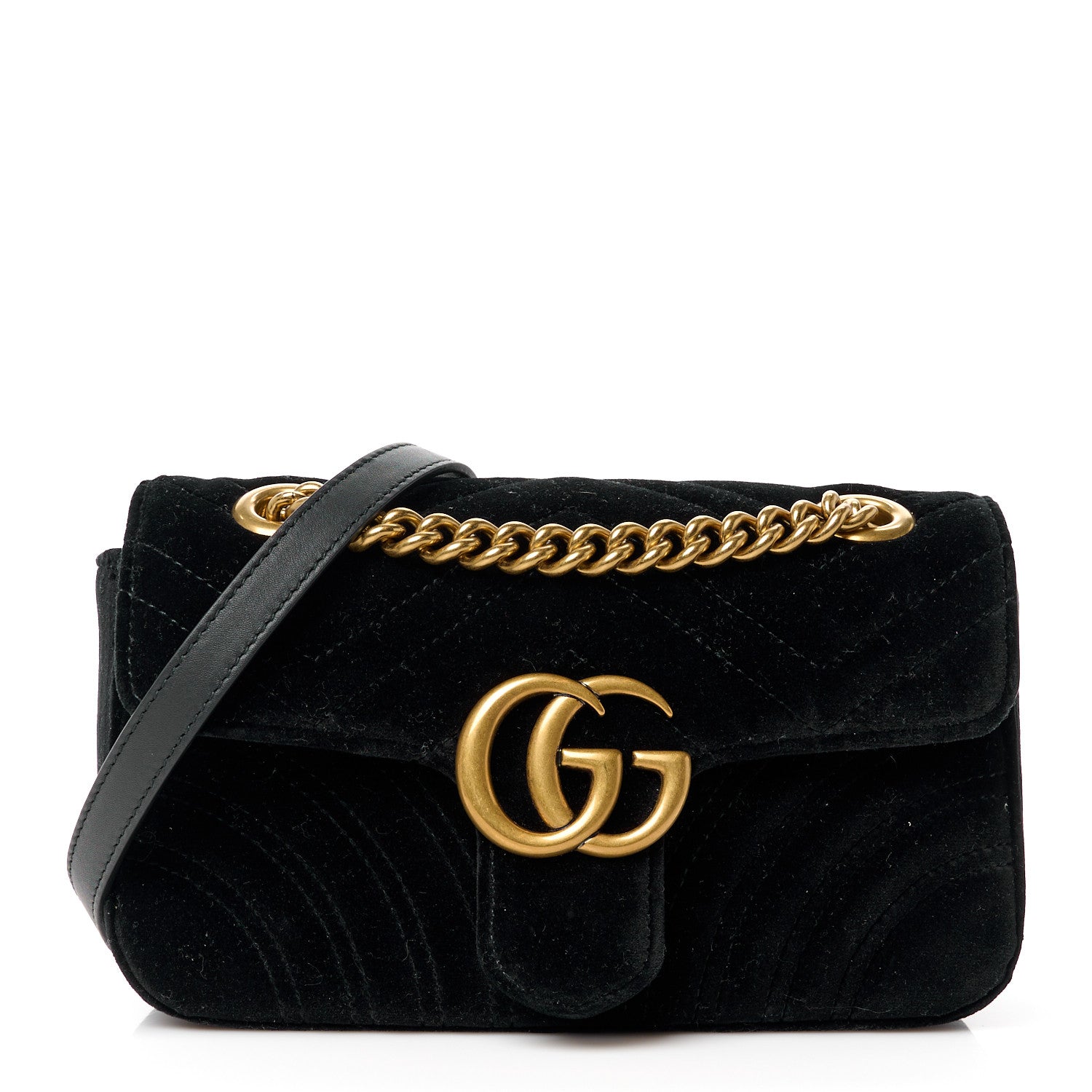 Gucci Velvet Matelasse Mini GG Marmont Shoulder Bag Black 1 of 12