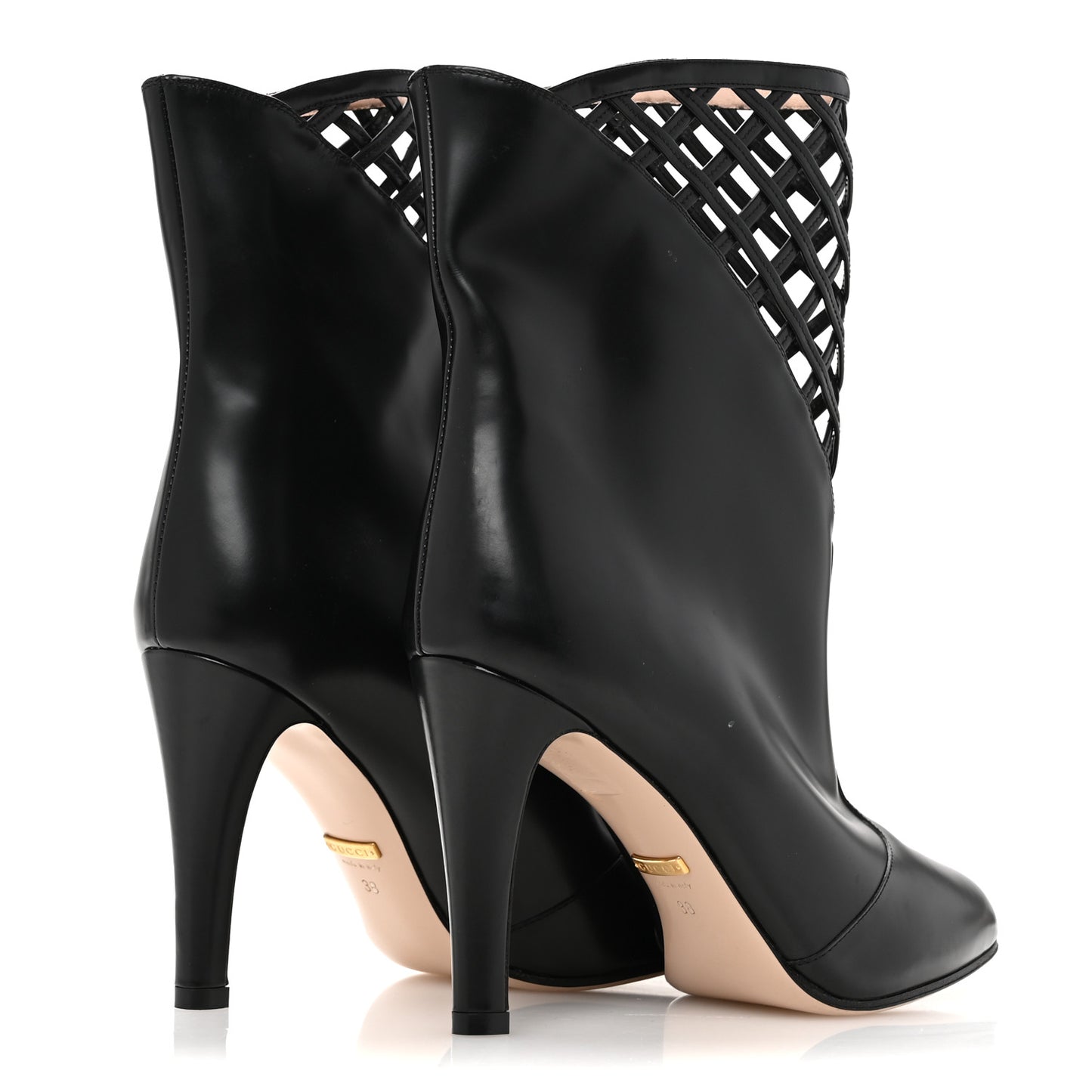 Plume Calfskin Damir Lattice Cutout Boots 38 Black