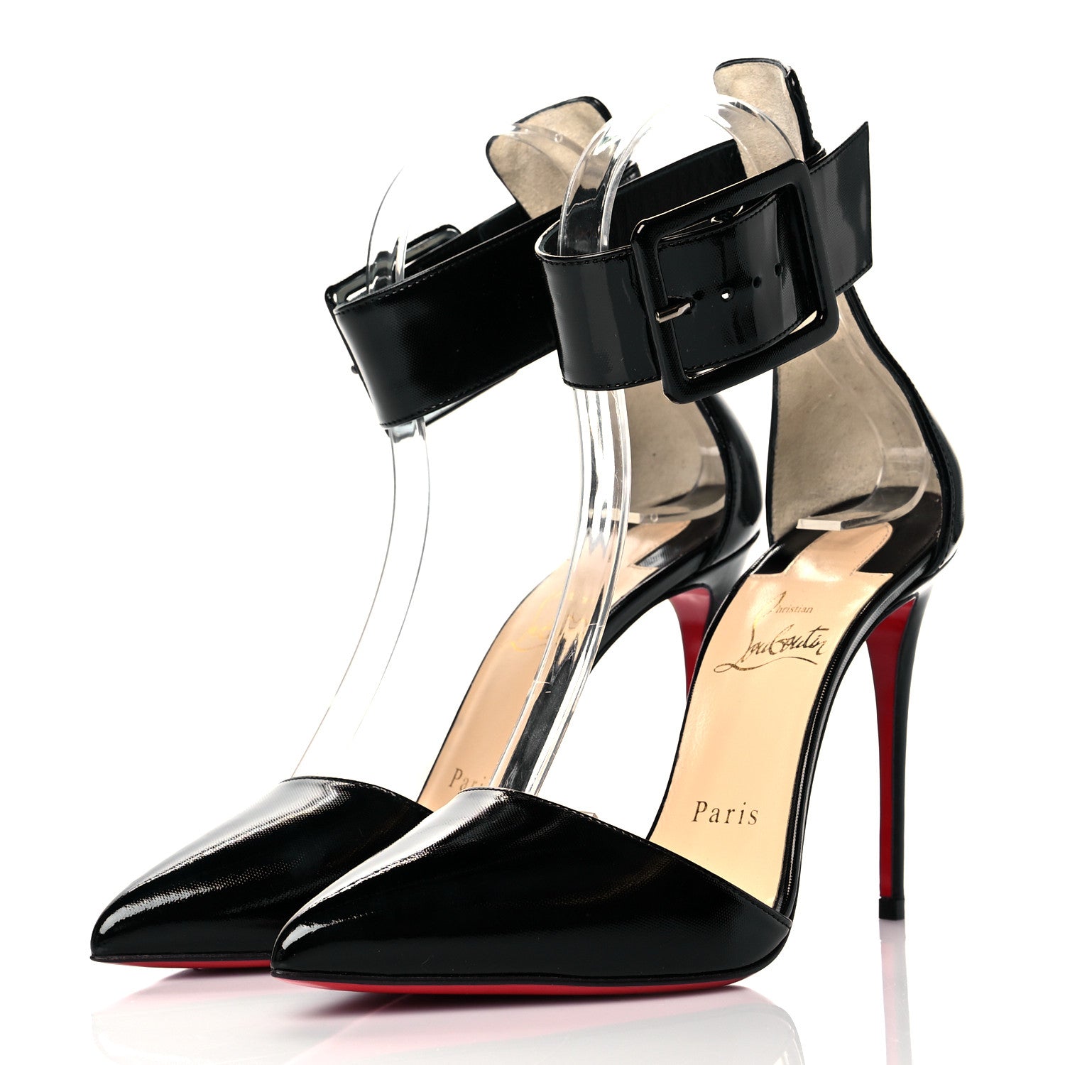 Christian Louboutin Patent Vinyl Harler 100 Ankle Strap Pumps 36.5 Black 3 of 8