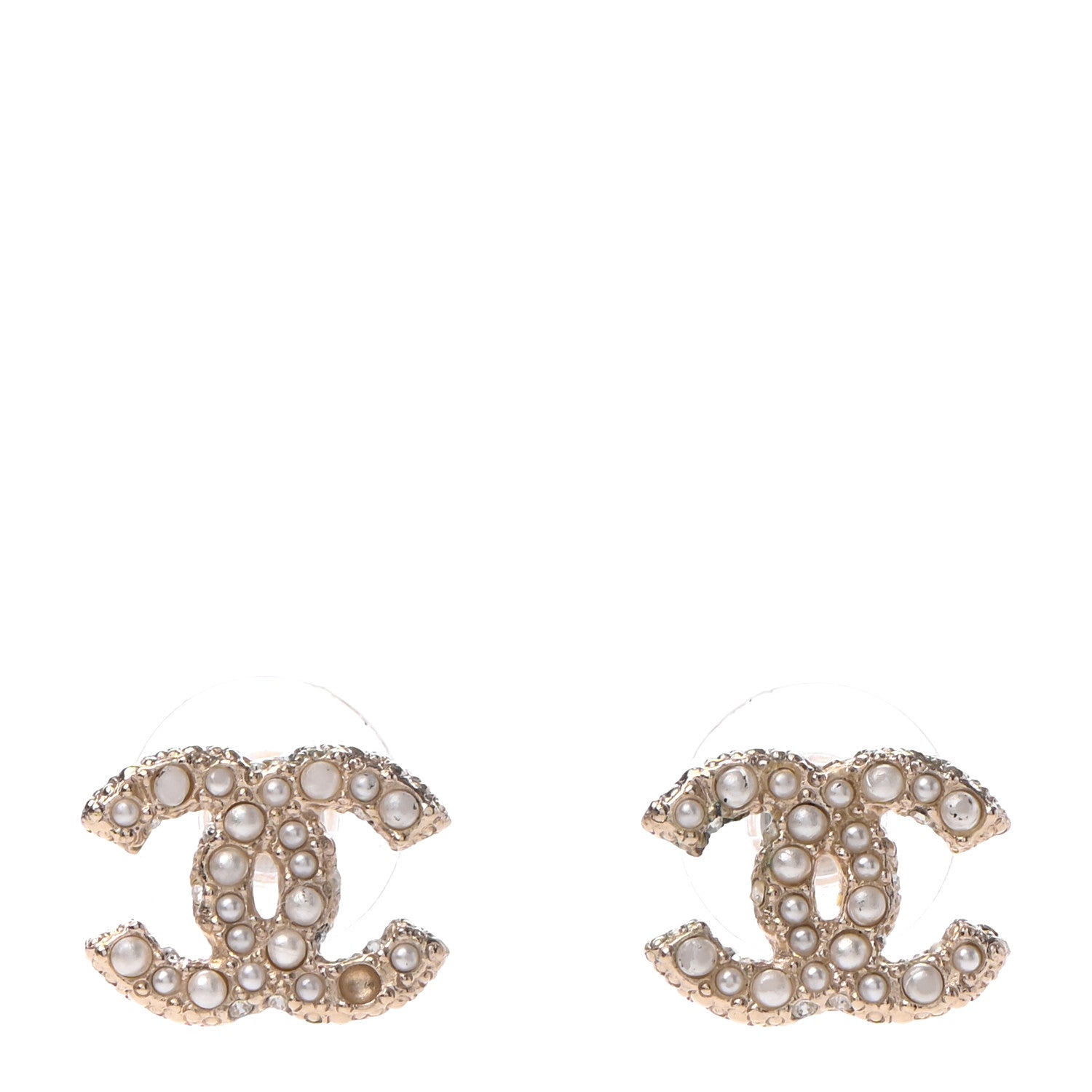 Chanel Pearl Crystal CC Earrings Light Gold 1 of 4
