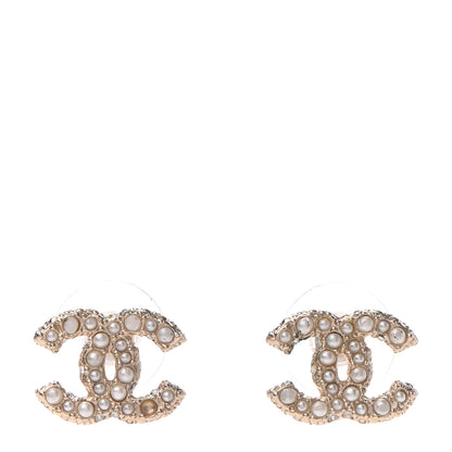 Chanel Pearl Crystal CC Earrings Light Gold 1 of 4