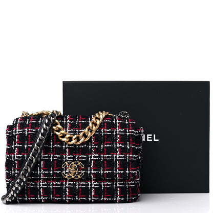 Chanel Tweed Quilted Medium Chanel 19 Flap Navy Blue White Red 10 of 10