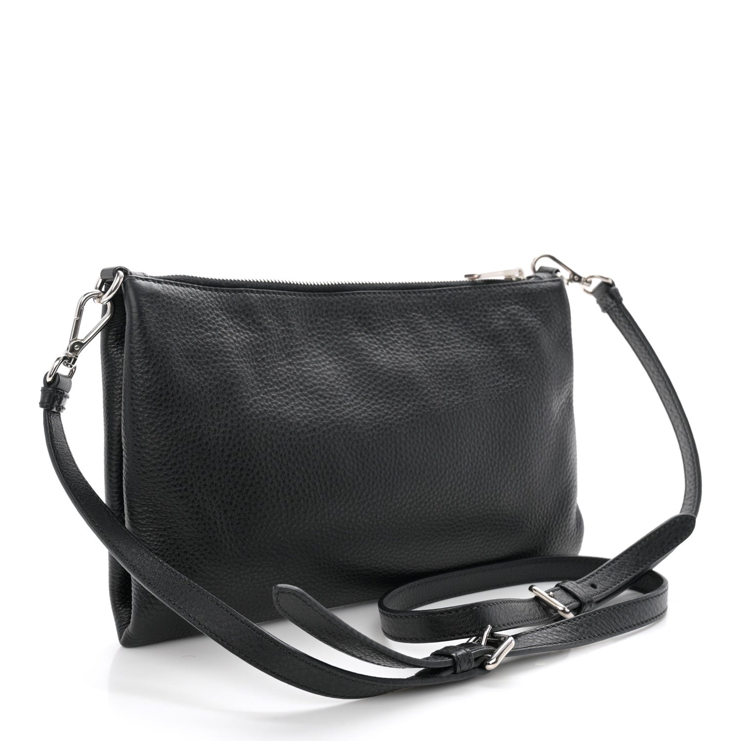 Vitello Daino Zippered Crossbody Bag Black