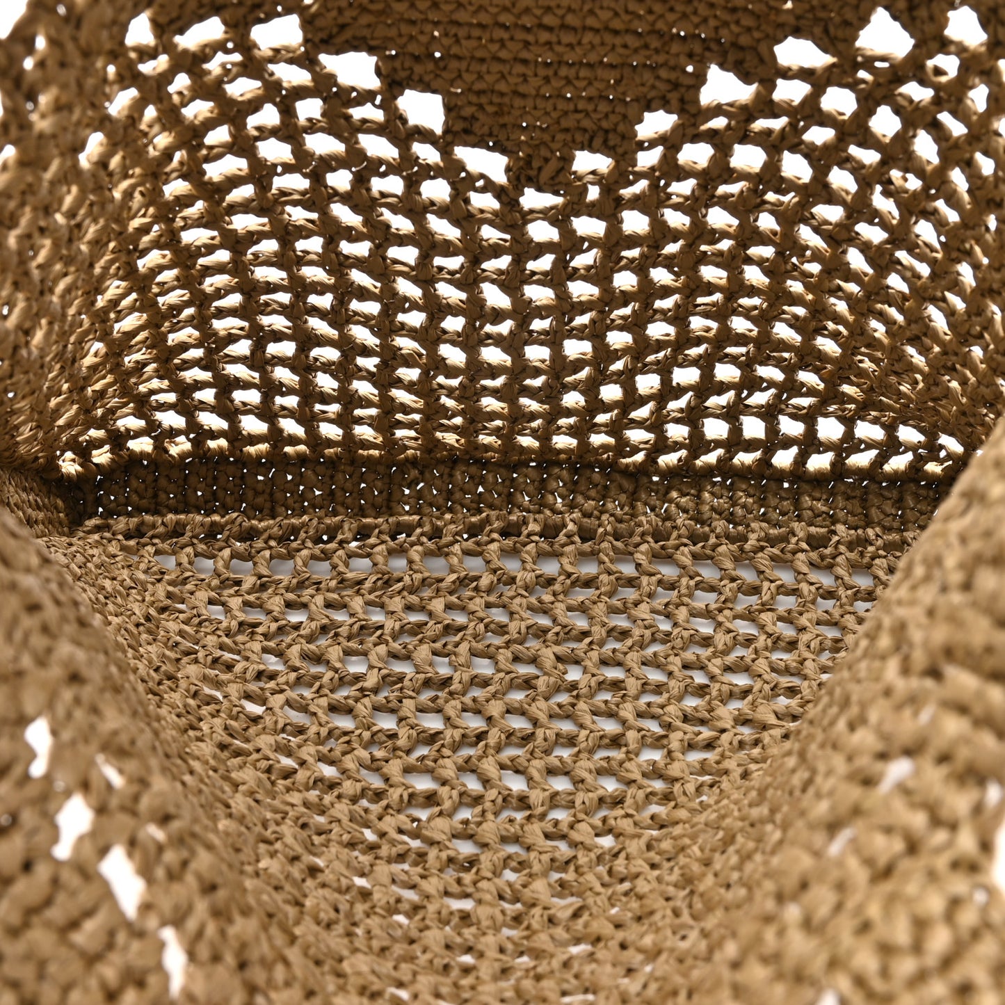 Yarn Raffia Effect Crochet Logo Embroidered Tote Bag Dark Green
