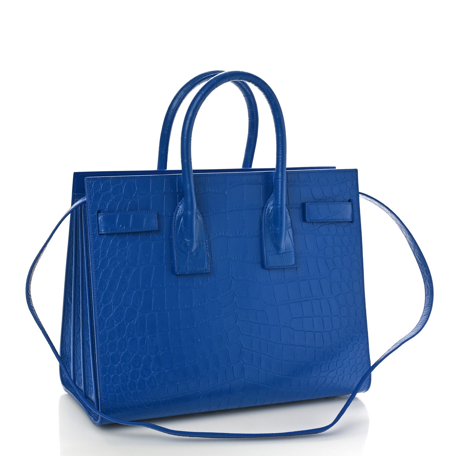 Saint Laurent Calfskin Crocodile Embossed Small Sac de Jour Royal Blue 4 of 9