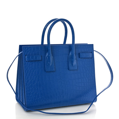 Saint Laurent Calfskin Crocodile Embossed Small Sac de Jour Royal Blue 4 of 9