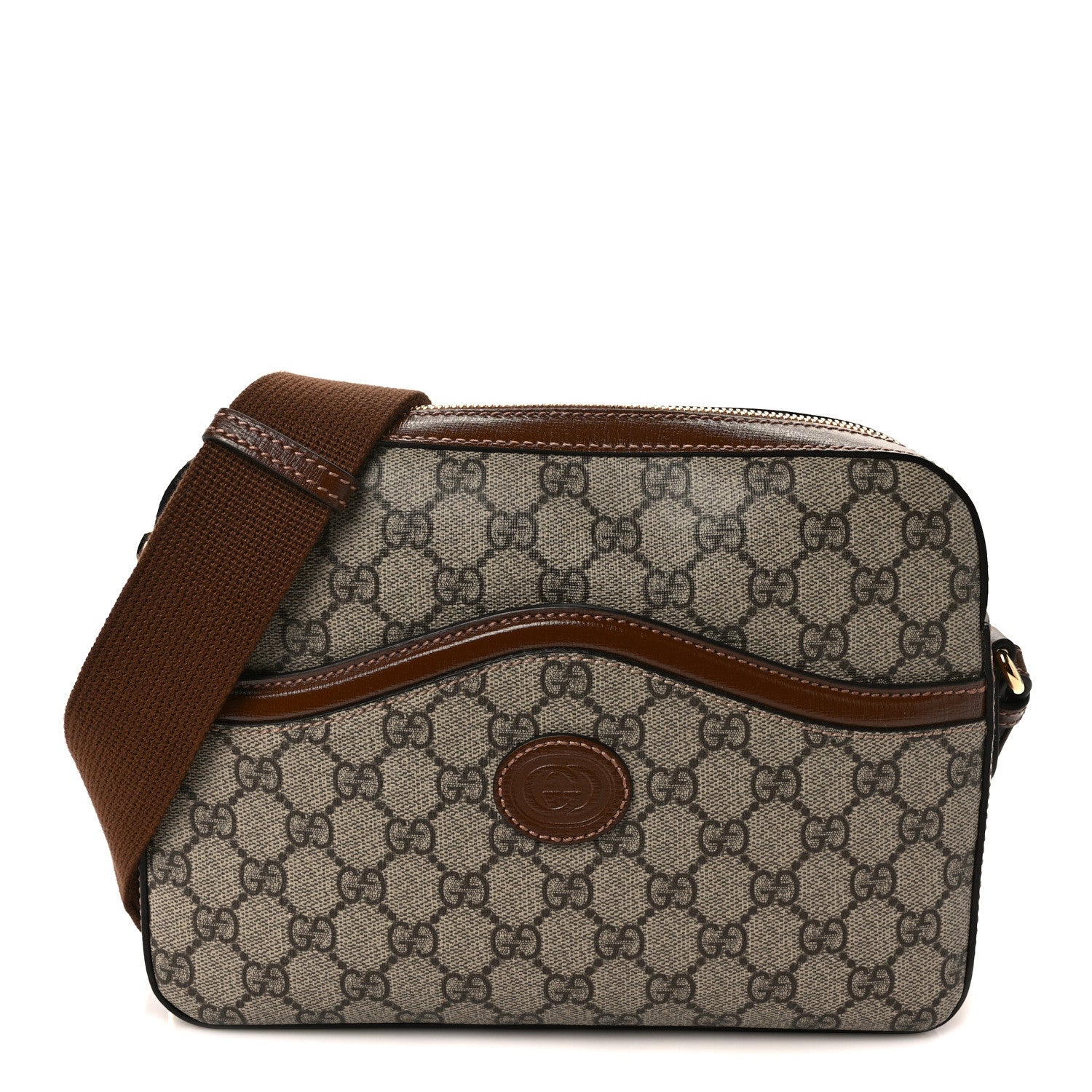 Gucci GG Supreme Monogram Azalea Calfskin Retro Interlocking G Messenger Shoulder Bag Beige Ebony Brown Sugar 1 of 9